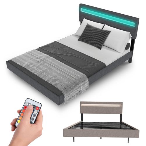 4262437184562 - Schwebebett Lissabon 140 x 200 cm - Schwebendes Design Integrierte LED-Beleuchtung - dunkelgrau 4262437184562 - Schwebebett Lissabon 140 x 200 cm - Schwebendes Design Integrierte LED-Beleuchtung - dunkelgrau