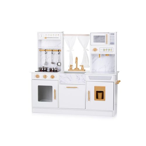 3800931062132 - Kinderküche 94 cm Holz Sound Licht Mikrowelle Töpfe Eismaschine Spüle weiß
