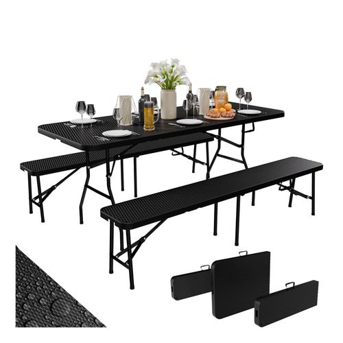 4099799000687 - 24MOVE® Bierzeltgarnitur 3-teiliges Set Klappbarer Tisch und 2 Bänke aus Rattan wetterfeste Gartengarnitur für drinnen & draußen 4099799000687 - 24MOVE® Bierzeltgarnitur 3-teiliges Set Klappbarer Tisch und 2 Bänke aus Rattan wetterfeste Gartengarnitur für drinnen & draußen