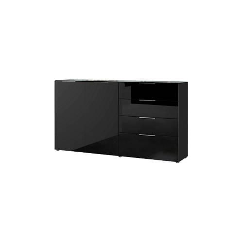 4005949369849 - Sideboard Genua mit 4 Schubladen und 2 Türen Glasfront- und auflage B 1840 x T 420 x H 1020 mm schwarz 4005949369849 - Sideboard Genua mit 4 Schubladen und 2 Türen Glasfront- und auflage B 1840 x T 420 x H 1020 mm schwarz