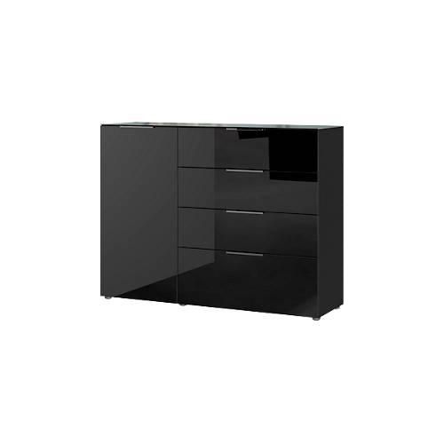4005949369733 - Sideboard Genua mit 4 Schubladen und 1 Tür Glasfront- und auflage B 1340 x T 420 x H 1020 mm schwarz 4005949369733 - Sideboard Genua mit 4 Schubladen und 1 Tür Glasfront- und auflage B 1340 x T 420 x H 1020 mm schwarz