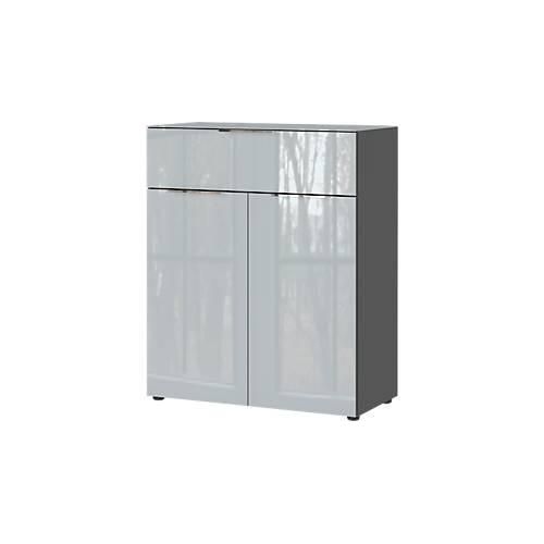 4005949369603 - Kommode Genua mit 1 Schublade und 2 Türen Glasfront- und auflage B 830 x T 420 x H 1020 mm graphit silbergrau 4005949369603 - Kommode Genua mit 1 Schublade und 2 Türen Glasfront- und auflage B 830 x T 420 x H 1020 mm graphit silbergrau