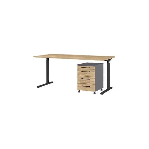 4005949811416 - 2-tlg Büromöbelset Profi 20 Schreibtisch mechanisch höheneinstellbar inkl Rollcontainer mit 4 Schubladen schwarz graphit Eiche 4005949811416 - 2-tlg Büromöbelset Profi 20 Schreibtisch mechanisch höheneinstellbar inkl Rollcontainer mit 4 Schubladen schwarz graphit Eiche