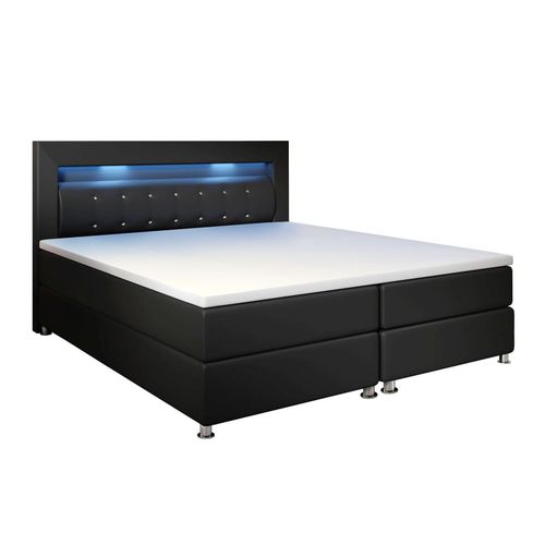 4260304767740 - Boxspringbett Montana - Bett inkl Topper Bonell-Federkernmatratze H3 & led Beleuchtung – Komfortbett mit Kunstleder 140 x 200 cm – Schwarz - Juskys 4260304767740 - Boxspringbett Montana - Bett inkl Topper Bonell-Federkernmatratze H3 & led Beleuchtung – Komfortbett mit Kunstleder 140 x 200 cm – Schwarz - Juskys