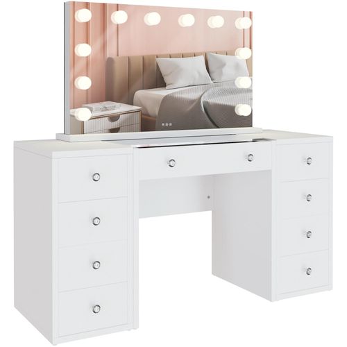 4255716330415 - Schminktisch Tiline mit Hollywood-Spiegel I Kosmetiktisch mit LED-Beleuchtung I Frisier-Tisch mit 9 Schubladen Glasplatte und USB-Anschluss 4255716330415 - Schminktisch Tiline mit Hollywood-Spiegel I Kosmetiktisch mit LED-Beleuchtung I Frisier-Tisch mit 9 Schubladen Glasplatte und USB-Anschluss