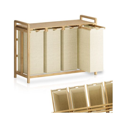 4262437183473 - Bambus Wäschekorb Kory 4er - 40 L Fächer herausnehmbar mit Ablage Sortiersystem - Beige 4262437183473 - Bambus Wäschekorb Kory 4er - 40 L Fächer herausnehmbar mit Ablage Sortiersystem - Beige