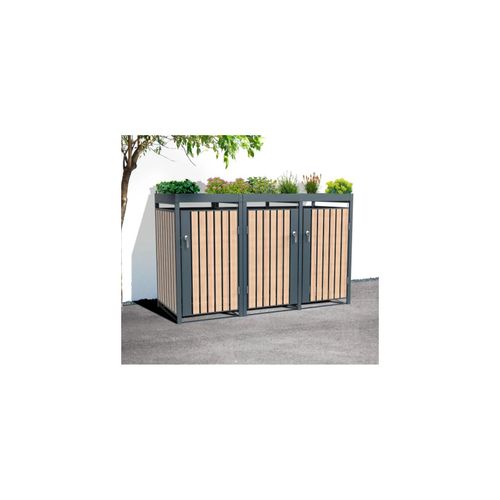 4260280778273 - Mülltonnenbox Planta 3x 240 L Holzoptik 84x200x1245cm 4260280778273 - Mülltonnenbox Planta 3x 240 L Holzoptik 84x200x1245cm