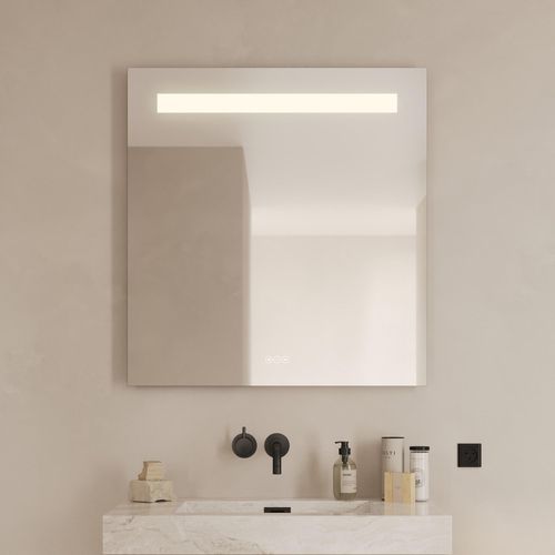 5705387004942 - Badspiegel LOEVSCHALL Lökken Quadratisch Badzimmerspiegel mit LED Beleuchtung Lichtspiegel weiß Spiegel B H T 80cm x 85cm x 35cm Touchpanel für Lichtsteuerung Verstellbarer Spiegel Dänisches Design B80cm H85cm T35cm