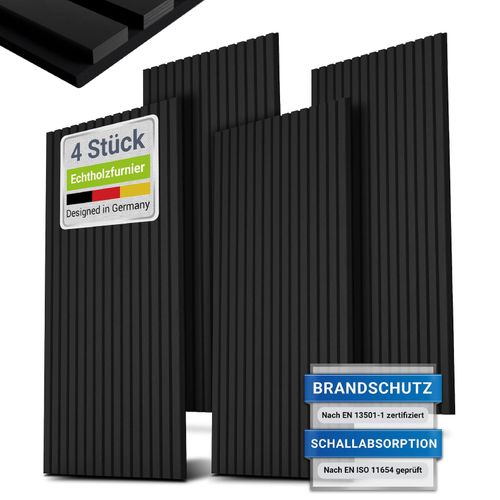 4262437184937 - Wandpaneele Akustik 4er Set 288 qm - Holzfurnier & reduziert Hall und Lärm - Schwarz