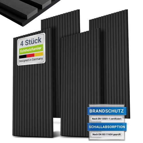 4262437184920 - Wandpaneele Akustik 4er Set 288 qm - Holzfurnier & reduziert Hall und Lärm - Eiche Dunkelgrau 4262437184920 - Wandpaneele Akustik 4er Set 288 qm - Holzfurnier & reduziert Hall und Lärm - Eiche Dunkelgrau
