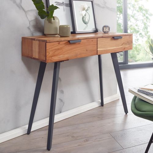 4250950299801 - Konsolentisch 90 x 78 x 36 cm Akazie Massivholz Metall Konsole mit Schubladen Kleiner Schreibtisch mit Metallbeinen Schminktisch Anrichte Modern 4250950299801 - Konsolentisch 90 x 78 x 36 cm Akazie Massivholz Metall Konsole mit Schubladen Kleiner Schreibtisch mit Metallbeinen Schminktisch Anrichte Modern