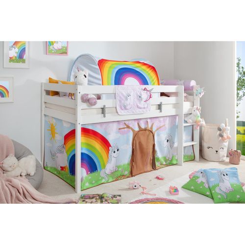 4251105962571 - TiCAA Hochbett Einhorn Rainbow inkl Zubehör Kiefer weiß