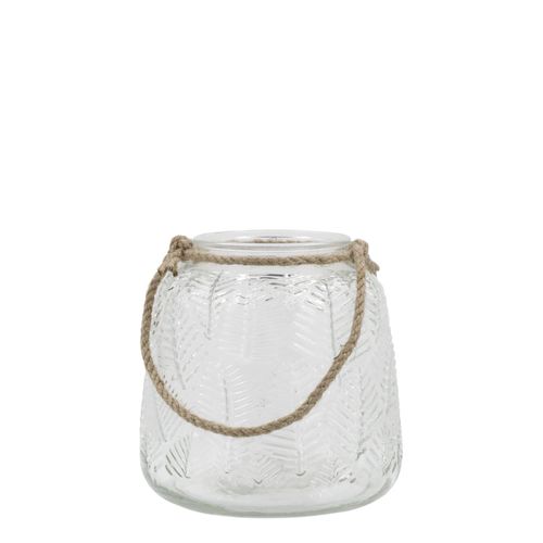 5712750402878 - Chic Antique Windlicht aus Glas mit Blattmuster H15 Ø 15 cm 5712750402878 - Chic Antique Windlicht aus Glas mit Blattmuster H15 Ø 15 cm