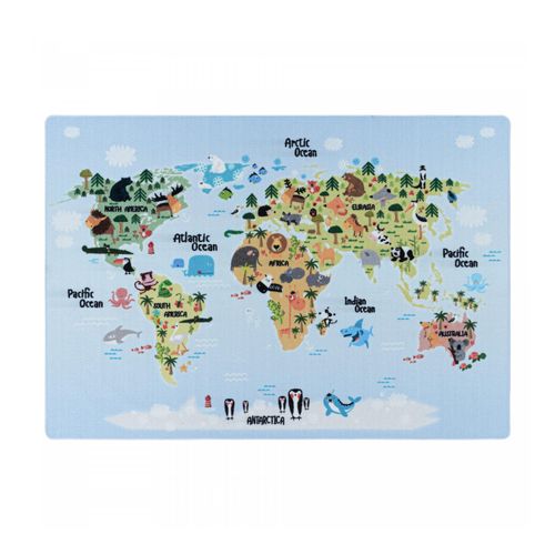 4053659047496 - Kinderteppich Spielteppich Für Kinderzimmer Weltkarte Mit Tieren Höhe 8 mm