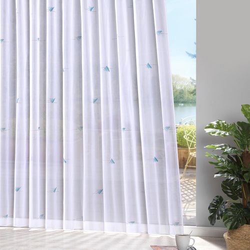 4005385834949 - Gardine WECKBRODT Lissi Gardinen Gr 175 cm Smokband 375 cm blau (weiß türkis) Landhaus Gardinen Store halbtransparent Voile bedruckt Allover Bleibandabschluss
