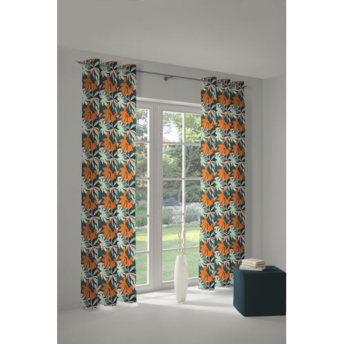 4004567288075 - Vorhang ADAM Jungle Gardinen Gr 175 cm Ösen 145 cm bunt (orange dunkelgrün) Ösen nachhaltig