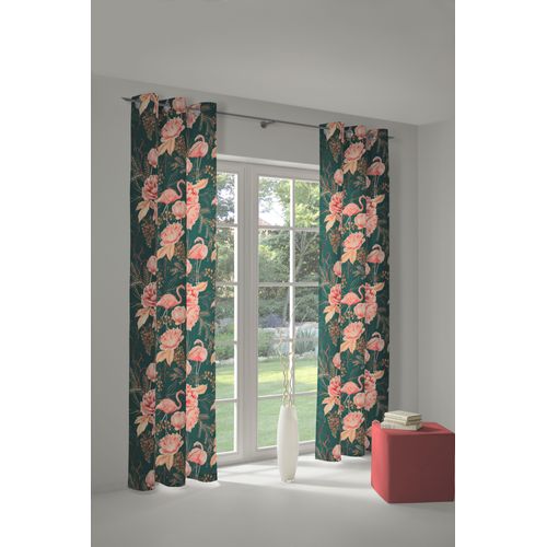 4004567285340 - Vorhang ADAM Eden Gardinen Gr 225 cm Ösen 145 cm bunt (dunkelgrün rosa) Ösen nachhaltig
