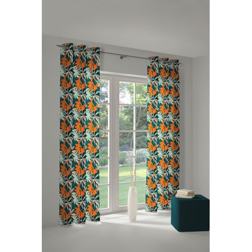 4004567288082 - Vorhang ADAM Jungle Gr 3 bunt (orange dunkelgrün) B145cm H225cm Jacquard Baumwolle (Bio-Baumwolle) Gardinen nachhaltig