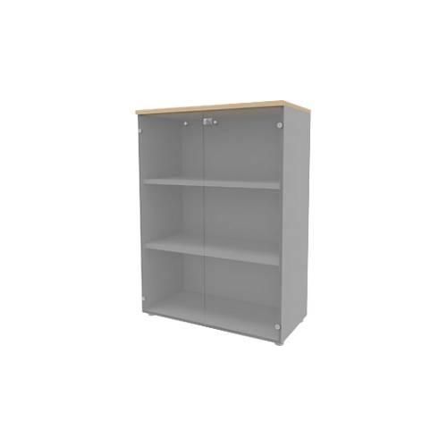 8029466046638 - Glastürenschrank ARLON OFFICE 3 Ordnerhöhen Glastüren ohne Rahmen B 900 x T 450 x H 1232 mm Eiche-Dekor alu
