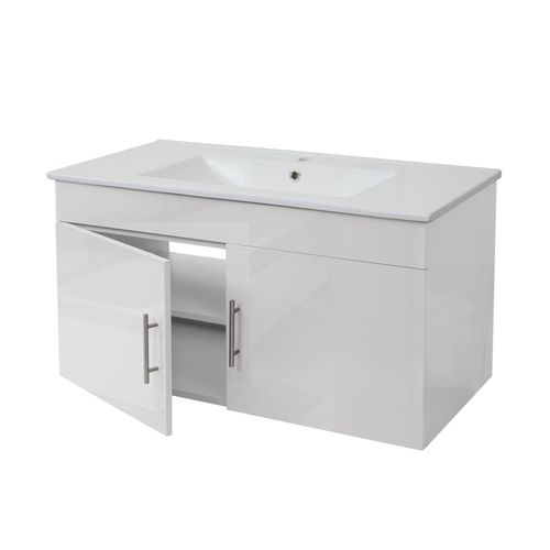 4057651232249 - Waschbecken + Unterschrank MCW-D16 Waschbecken Waschtisch MVG-zertifiziert hochglanz 90cm ~ weiß