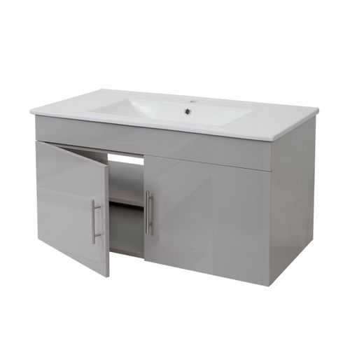 4057651232294 - Waschbecken + Unterschrank MCW-D16 Waschbecken Waschtisch hochglanz 90cm ~ grau 4057651232294 - Waschbecken + Unterschrank MCW-D16 Waschbecken Waschtisch hochglanz 90cm ~ grau