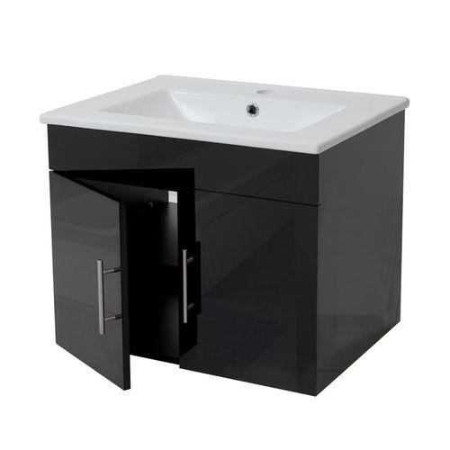 4057651232201 - Waschbecken + Unterschrank MCW-D16 Waschbecken Waschtisch MVG-zertifiziert hochglanz 60cm ~ schwarz