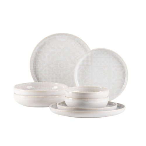 9001794890243 - Kombiservice MÄSER Geschirr-Set Service Traditional Tiles Geschirr-Sets Gr 8 tlg weiß kunstvolle Ornamente 8 Teile für 2 Personen