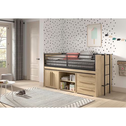 5420070245838 - SAM halbhohes Bett mit ausziehbarem Schreibtisch Regal Kommode 2-trg Kommode mit 3 Schubladen Liegeflächen 90 x 200 cm Ausf Eiche Melamin Dekor 5420070245838 - SAM halbhohes Bett mit ausziehbarem Schreibtisch Regal Kommode 2-trg Kommode mit 3 Schubladen Liegeflächen 90 x 200 cm Ausf Eiche Melamin Dekor