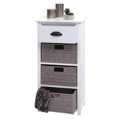4057651317038 - Kommode MCW-K84 mit Körben Schrank Schubladenschrank Holz FSC-zertifiziert 83x40x29cm ~ weiß Körbe grau