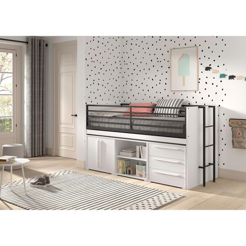 5420070245791 - SAM halbhohes Bett mit ausziehbarem Schreibtisch Regal Kommode 2-trg Kommode mit 3 Schubladen Liegeflächen 90 x 200 cm Ausf Weiß Melamin Dekor 5420070245791 - SAM halbhohes Bett mit ausziehbarem Schreibtisch Regal Kommode 2-trg Kommode mit 3 Schubladen Liegeflächen 90 x 200 cm Ausf Weiß Melamin Dekor