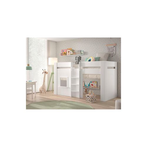 5420070241304 - VIPACK - RENO halbhohes Spielbett 90 x 200 cm Liegefläche inkl Vorhang Set Creme-Weiß 5420070241304 - VIPACK - RENO halbhohes Spielbett 90 x 200 cm Liegefläche inkl Vorhang Set Creme-Weiß