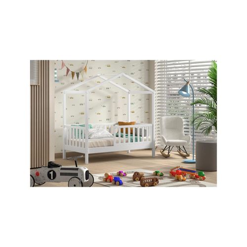 5420070241632 - Junior Hausbett mit seitlicher Umrandung 70 x 140 cm Liegefläche inkl Rolllattenrost Kiefer massiv - versch Ausführugen - Weiß 5420070241632 - Junior Hausbett mit seitlicher Umrandung 70 x 140 cm Liegefläche inkl Rolllattenrost Kiefer massiv - versch Ausführugen - Weiß