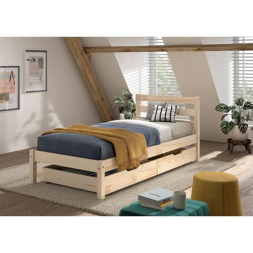 5420070246620 - Einzelbett Pino 90x200 cm mit Lattenrost inkl 2 Schubladen natur lackiert 5420070246620 - Einzelbett Pino 90x200 cm mit Lattenrost inkl 2 Schubladen natur lackiert