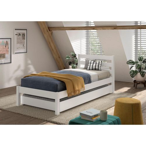 5420070246590 - Einzelbett Pino 90x200 cm mit Lattenrost inkl Bettschublade weiß lackiert 5420070246590 - Einzelbett Pino 90x200 cm mit Lattenrost inkl Bettschublade weiß lackiert