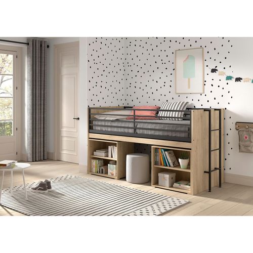 5420070245869 - SAM halbhohes Bett mit ausziehbarem Schreibtisch 2 Regalen Liegefläche 90 x 200 cm Ausf Eiche Melamin Dekor 5420070245869 - SAM halbhohes Bett mit ausziehbarem Schreibtisch 2 Regalen Liegefläche 90 x 200 cm Ausf Eiche Melamin Dekor