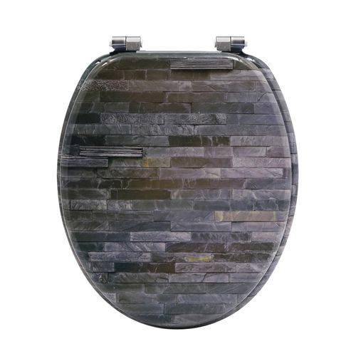 4002071282572 - WC Sitz Bricks MDF Holzkern ohne Absenkautomatik Toilettensitz mit Klodecken Klobrille und Deckel verchromte Metallscharniere einfache Montage 4002071282572 - WC Sitz Bricks MDF Holzkern ohne Absenkautomatik Toilettensitz mit Klodecken Klobrille und Deckel verchromte Metallscharniere einfache Montage
