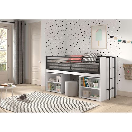5420070245821 - SAM halbhohes Bett mit ausziehbarem Schreibtisch 2 Regalen Liegefläche 90 x 200 cm Ausf Weiß Melamin Dekor 5420070245821 - SAM halbhohes Bett mit ausziehbarem Schreibtisch 2 Regalen Liegefläche 90 x 200 cm Ausf Weiß Melamin Dekor