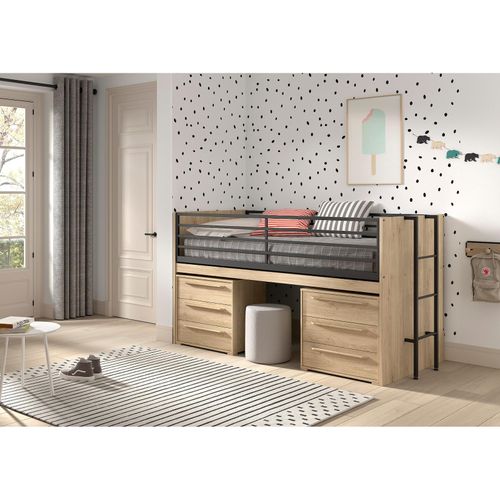 5420070245852 - SAM halbhohes Bett mit ausziehbarem Schreibtisch 2 Kommoden mit 3 Schubladen Liegeflächen 90 x 200 cm Ausf Eiche Melamin Dekor 5420070245852 - SAM halbhohes Bett mit ausziehbarem Schreibtisch 2 Kommoden mit 3 Schubladen Liegeflächen 90 x 200 cm Ausf Eiche Melamin Dekor