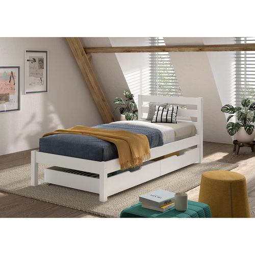 5420070246606 - Einzelbett Pino 90x200 cm mit Lattenrost inkl 2 Schubladen weiß lackiert 5420070246606 - Einzelbett Pino 90x200 cm mit Lattenrost inkl 2 Schubladen weiß lackiert