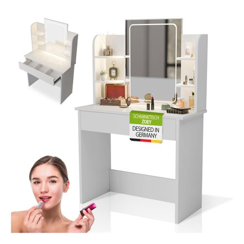 4262437184852 - Schminktisch Zoey mit Touch-LED-Spiegel & Stauraum moderne Design mit Schublade – Weiß 4262437184852 - Schminktisch Zoey mit Touch-LED-Spiegel & Stauraum moderne Design mit Schublade – Weiß