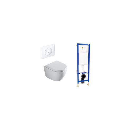 4002071288260 - Wand-WC Rivo spülrandlos Set mit Vorwandelement Schallschutz-Set und Betätigungsplatte rund 4002071288260 - Wand-WC Rivo spülrandlos Set mit Vorwandelement Schallschutz-Set und Betätigungsplatte rund