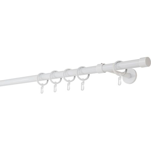 4066866134811 - Ondeco - Gardinenstange auf Maß 20mm Cap 1-lauf Vorhangstange Wandträger Deckenträger 14cm Stilgarnitur mit Ringen für Vorhänge - Weiß - 190cm