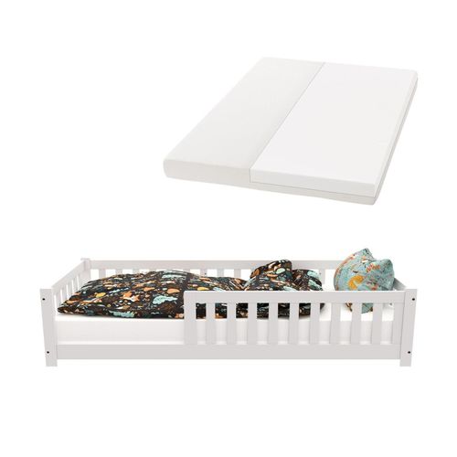 4262437183091 - Kinderbett Naya 90x200 cm - Bett mit Matratze Rausfallschutz & Lattenrost - Bodenbett Weiß 4262437183091 - Kinderbett Naya 90x200 cm - Bett mit Matratze Rausfallschutz & Lattenrost - Bodenbett Weiß