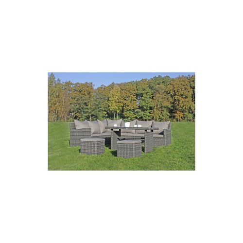 4041908084279 - Garten Lounge Eckgruppe Sitzgruppe Sofa + Tisch + Hocker Terrasse Rattan Optik