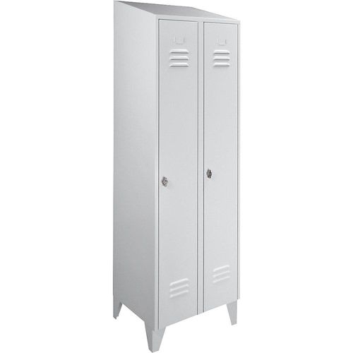 4250618240022 - Stahlschrank mit Schrägdach Abteile schrankhoch Gesamtbreite 600 mm 2 Abteile lichtgrau RAL 7035