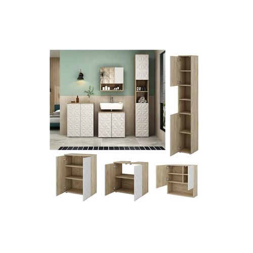 4066731276301 - Badmöbel-Set Badezimmer-Möbel Bad-Schrank Edge Eiche Weiß modern Badezimmerschrank Waschbeckenunterschrank Spiegelschrank Hochschrank Badezimmerkommode