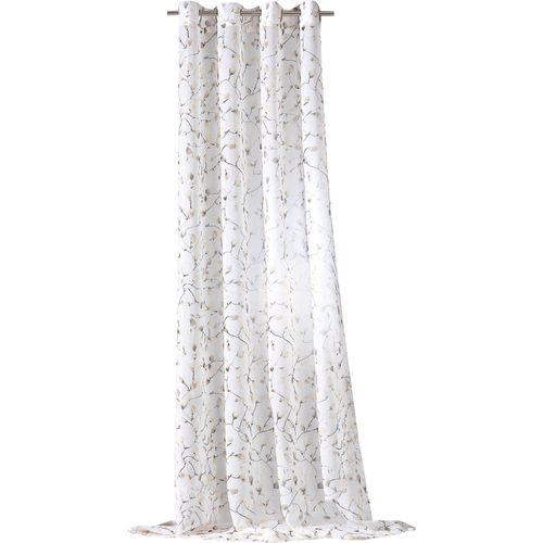 4005385834574 - Vorhang WECKBRODT Mila Gr 1 gelb B140cm H245cm Polyester Gardinen Leinen-Optik transparent mit floralem Digitaldruck Gardine Store