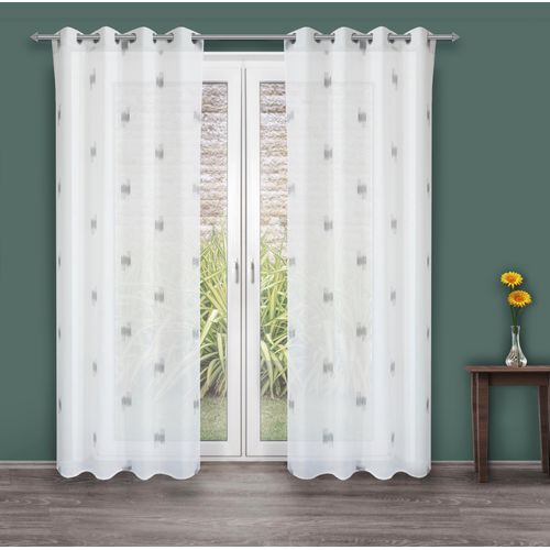 4015161117005 - Gardine DECOLIFE Toja Gardinen Gr 245 cm Ösen 135 cm grau (anthrazit grau weiß) Landhaus Gardinen Ösenschal weiß mit grauem Print 4015161117005 - Gardine DECOLIFE Toja Gardinen Gr 245 cm Ösen 135 cm grau (anthrazit grau weiß) Landhaus Gardinen Ösenschal weiß mit grauem Print
