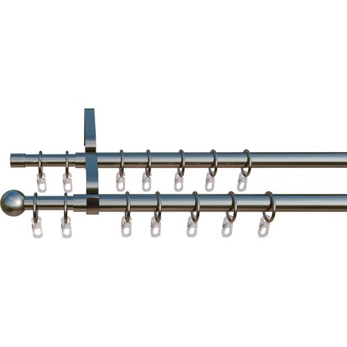 4068585005809 - Gardinenstange Formentor indeko Ø 10 mm 2-läufig ausziehbar verschraubt Edelstahl stufenlos verstellbare Teleskopstange silberfarben 4068585005809 - Gardinenstange Formentor indeko Ø 10 mm 2-läufig ausziehbar verschraubt Edelstahl stufenlos verstellbare Teleskopstange silberfarben