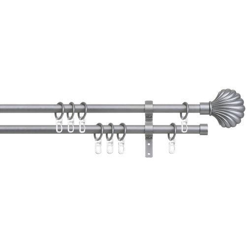 4042627051948 - Gardinenstange INDEKO Volterra Gardinenstangen Gr L 120 cm Ø 16 mm 1 St 2 läufig silberfarben Gardinenstangen Wandmontage Komplett-Set inkl Ringen und Montagematerial
